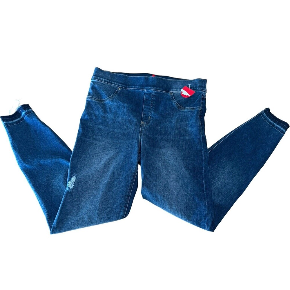 Spanx Fitted Skinny Ripped Denim Jeans Medium Wash‎ Large - NWT